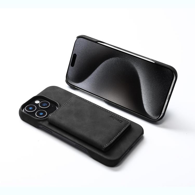 For iPhone 16 Denior D27 Retro Texture RFID MagSafe Photo Frame Card-slot Phone Case(Black) by Denior