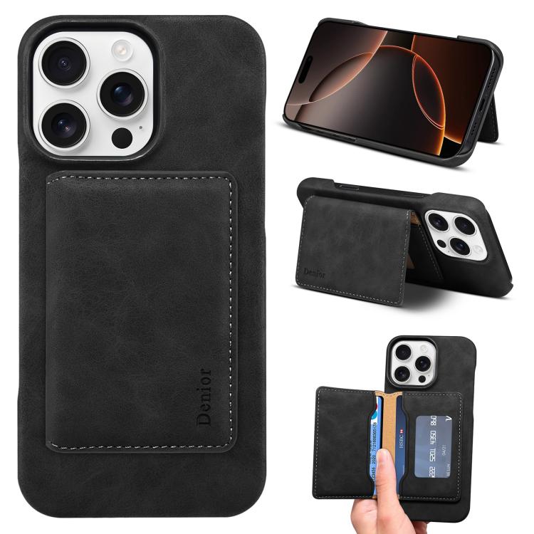 For iPhone 16 Pro Denior D27 Retro Texture RFID MagSafe Photo Frame Card-slot Phone Case(Black) by Denior