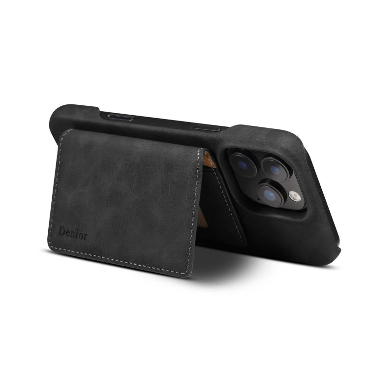 For iPhone 16 Pro Denior D27 Retro Texture RFID MagSafe Photo Frame Card-slot Phone Case(Black) by Denior