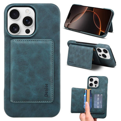 For iPhone 16 Pro Denior D27 Retro Texture RFID MagSafe Photo Frame Card-slot Phone Case(Blue) by Denior