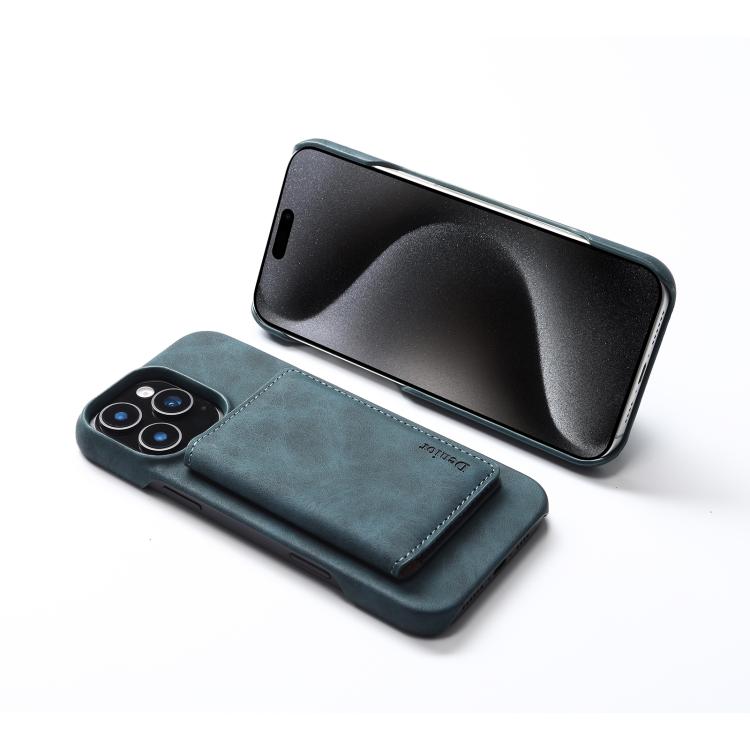 For iPhone 16 Pro Denior D27 Retro Texture RFID MagSafe Photo Frame Card-slot Phone Case(Blue) by Denior