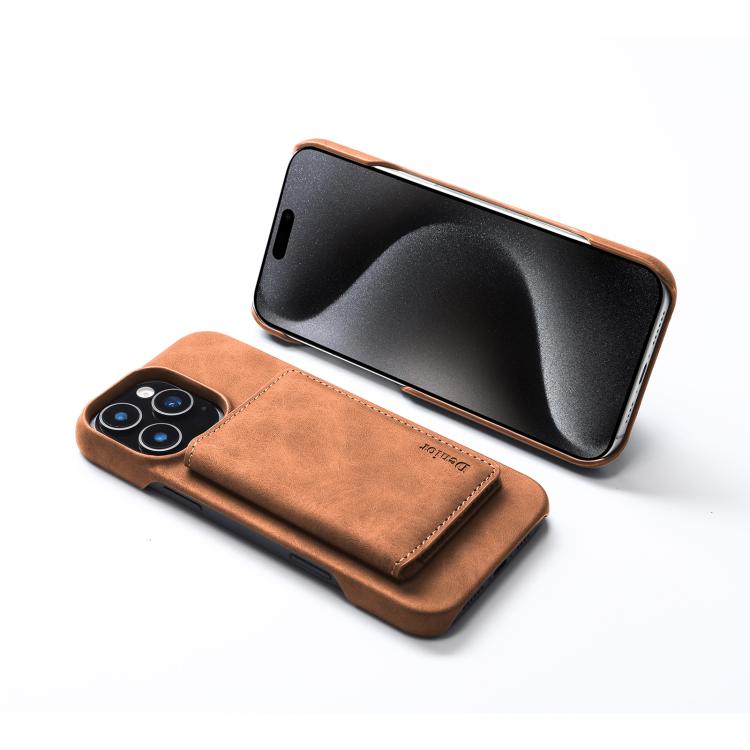 For iPhone 16 Pro Max Denior D27 Retro Texture RFID MagSafe Photo Frame Card-slot Phone Case(Brown) by Denior