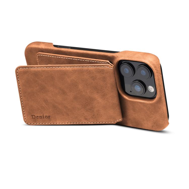 For iPhone 16 Denior D28 Retro Texture RFID MagSafe Vertical Flip Card-slot Phone Case(Brown) by Denior