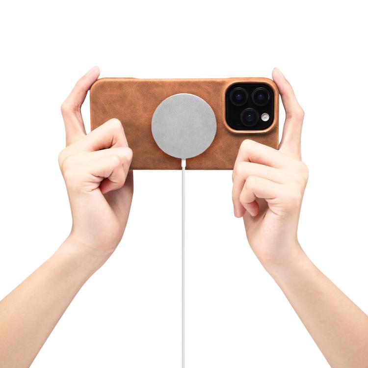 For iPhone 16 Denior D28 Retro Texture RFID MagSafe Vertical Flip Card-slot Phone Case(Brown) by Denior