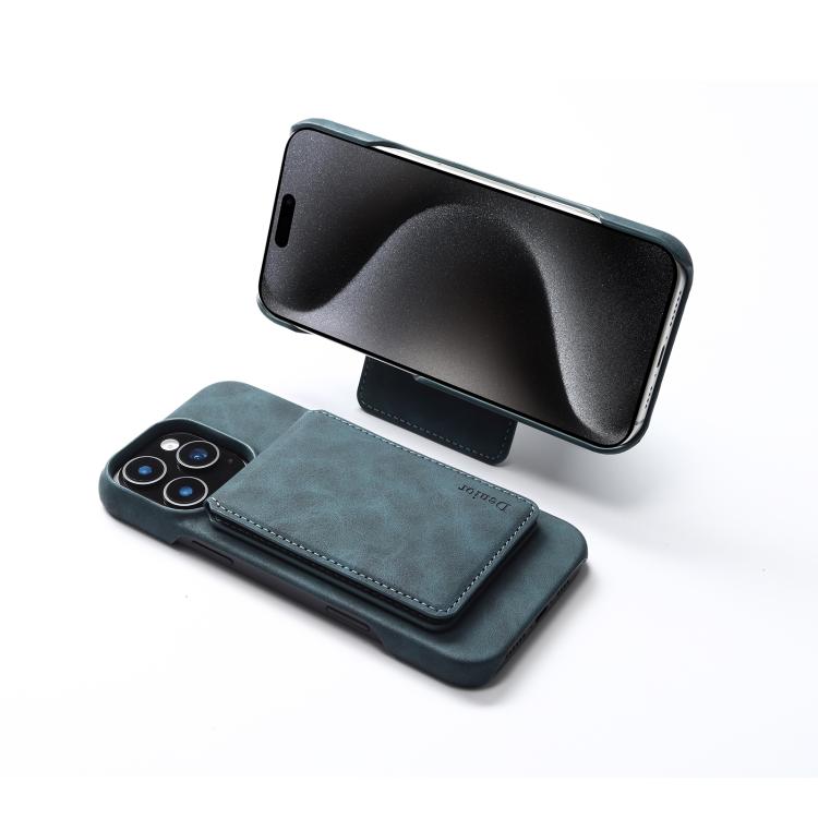 For iPhone 16 Denior D28 Retro Texture RFID MagSafe Vertical Flip Card-slot Phone Case(Blue) by Denior