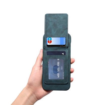 For iPhone 16 Pro Denior D28 Retro Texture RFID MagSafe Vertical Flip Card-slot Phone Case(Blue) by Denior