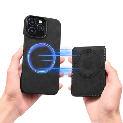 For iPhone 16 Pro Max Denior D28 Retro Texture RFID MagSafe Vertical Flip Card-slot Phone Case(Black) by Denior