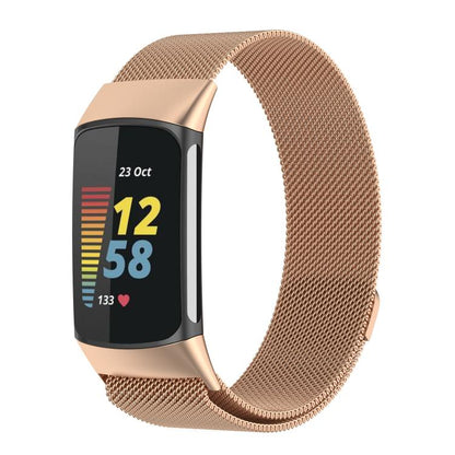 For Fitbit Charge 6 / 5 xDfind Milanese Magnetic Metal Watch Band, Size:L(Rose Gold) by xDfind