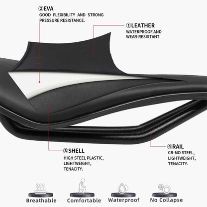 TOSEEK TS101 Road Mountain Bike Leather Saddle(Black) by TOSEEK