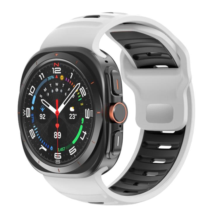 For Samsung Galaxy Watch Ultra 47mm / Ultra 2025 Striped Two Color Silicone Watch Band(White Black) by bashfashion