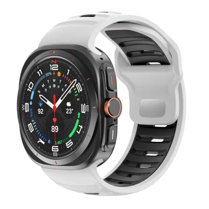 For Samsung Galaxy Watch Ultra 47mm / Ultra 2025 Striped Two Color Silicone Watch Band(White Black) by bashfashion