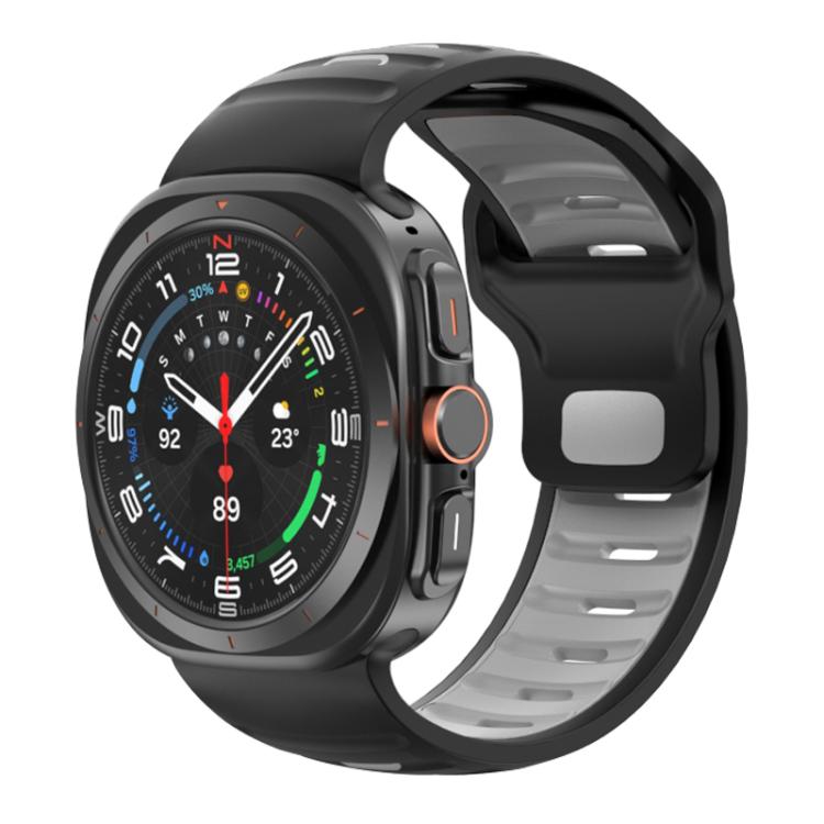 For Samsung Galaxy Watch Ultra 47mm / Ultra 2025 Striped Two Color Silicone Watch Band(Black Grey) by bashfashion