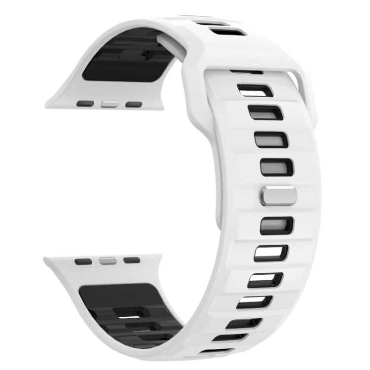 For Apple Watch 46mm / 49mm / 45mm / 44mm Checkered Reverse Buckle Silicone Watch Band(White Black) by bashfashion