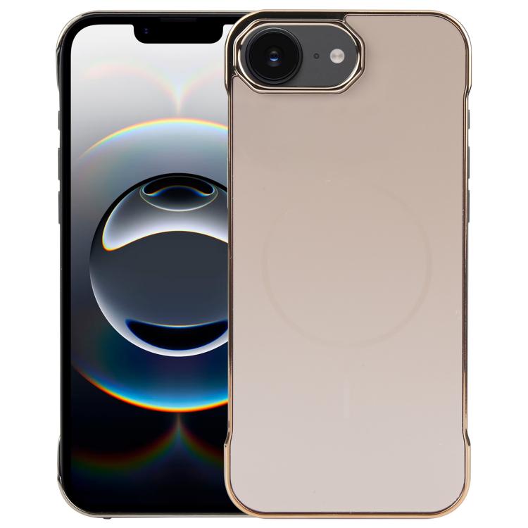 For iPhone 16e Electroplating Frameless Frosted Anti-Glare PC MagSafe Phone Case(Desert Gold) by bashfashion