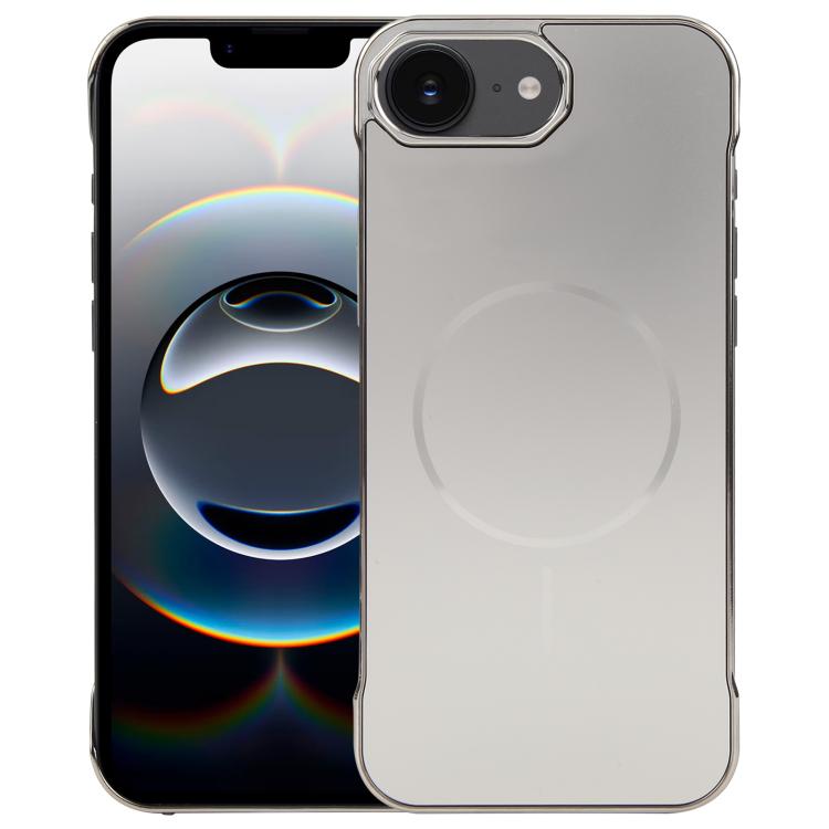 For iPhone 16e Electroplating Frameless Frosted Anti-Glare PC MagSafe Phone Case(Titanium Gray) by bashfashion