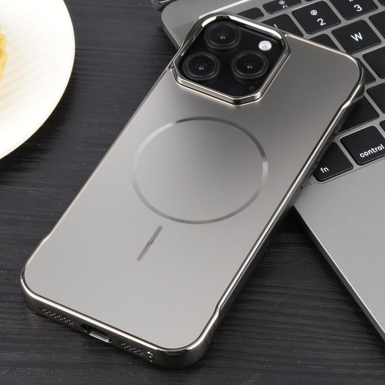 For iPhone 16e Electroplating Frameless Frosted Anti-Glare PC MagSafe Phone Case(Titanium Gray) by bashfashion