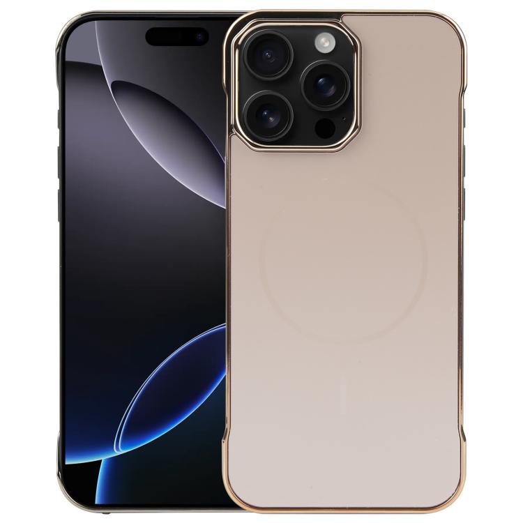 For iPhone 16 Pro Max Electroplating Frameless Frosted Anti-Glare PC MagSafe Phone Case(Desert Gold) by bashfashion