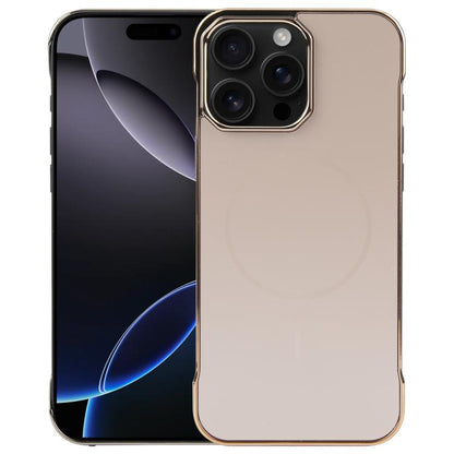 For iPhone 16 Pro Max Electroplating Frameless Frosted Anti-Glare PC MagSafe Phone Case(Desert Gold) by bashfashion