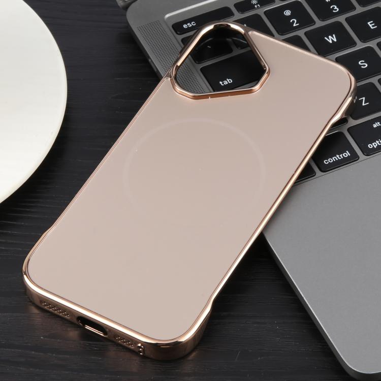 For iPhone 16 Plus Electroplating Frameless Frosted Anti-Glare PC MagSafe Phone Case(Desert Gold) by bashfashion
