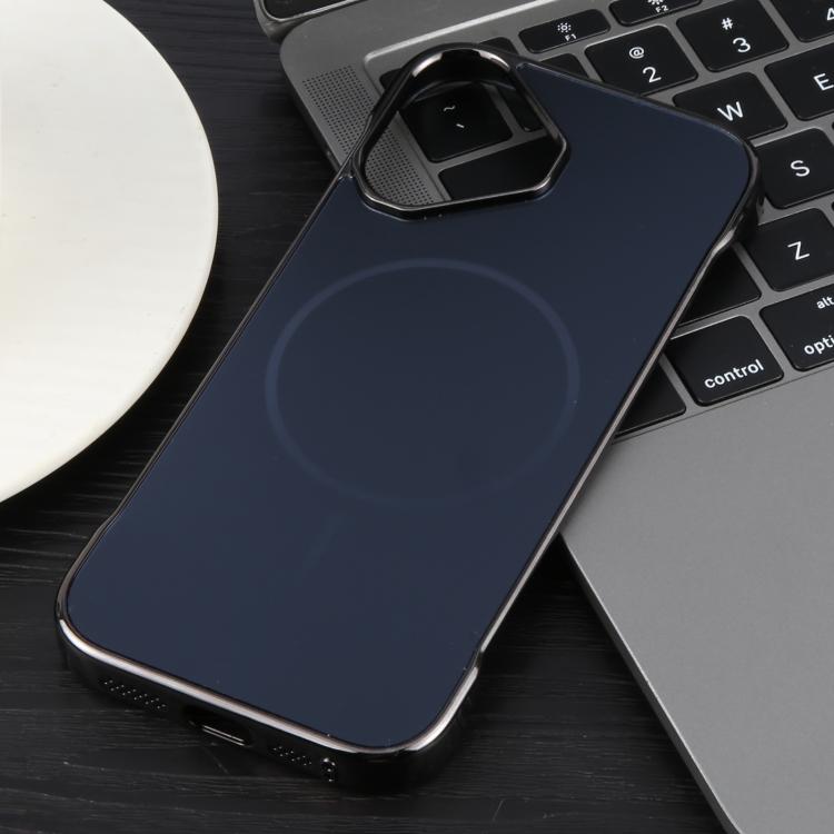 For iPhone 16 Plus Electroplating Frameless Frosted Anti-Glare PC MagSafe Phone Case(Black) by bashfashion