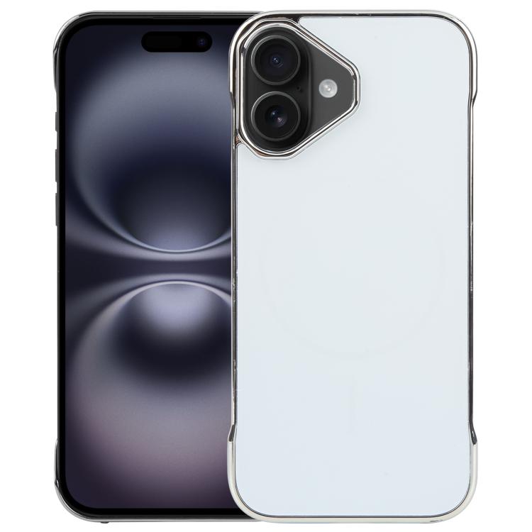 For iPhone 16 Plus Electroplating Frameless Frosted Anti-Glare PC MagSafe Phone Case(Silver White) by bashfashion