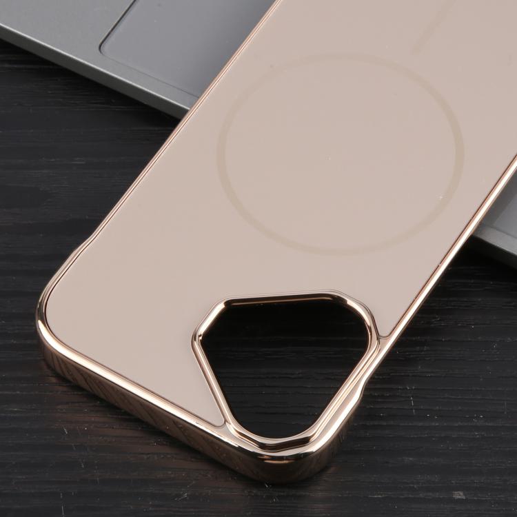 For iPhone 16 Electroplating Frameless Frosted Anti-Glare PC MagSafe Phone Case(Desert Gold) by bashfashion