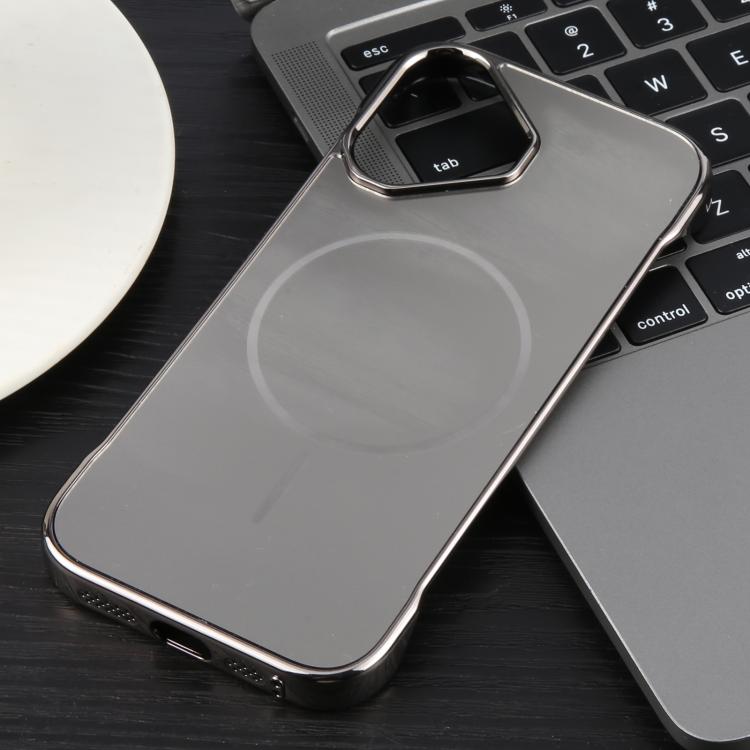 For iPhone 16 Electroplating Frameless Frosted Anti-Glare PC MagSafe Phone Case(Titanium Gray) by bashfashion