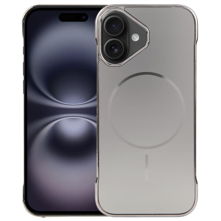 For iPhone 16 Electroplating Frameless Frosted Anti-Glare PC MagSafe Phone Case(Titanium Gray) by bashfashion