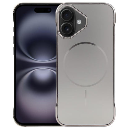 For iPhone 16 Electroplating Frameless Frosted Anti-Glare PC MagSafe Phone Case(Titanium Gray) by bashfashion