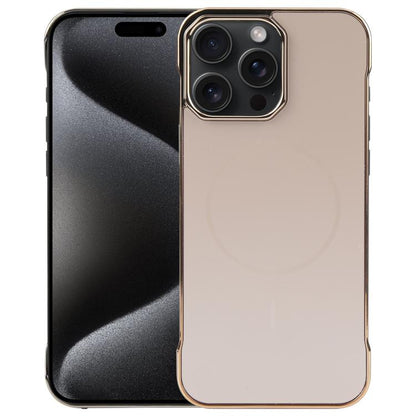 For iPhone 15 Pro Max Electroplating Frameless Frosted Anti-Glare PC MagSafe Phone Case(Desert Gold) by bashfashion