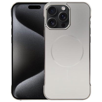 For iPhone 15 Pro Max Electroplating Frameless Frosted Anti-Glare PC MagSafe Phone Case(Titanium Gray) by bashfashion