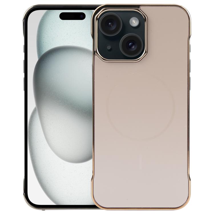 For iPhone 15 Plus / 14 Plus Electroplating Frameless Frosted Anti-Glare PC MagSafe Phone Case(Desert Gold) by bashfashion