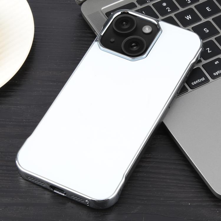 For iPhone 15 Plus / 14 Plus Electroplating Frameless Frosted Anti-Glare PC MagSafe Phone Case(Silver White) by bashfashion