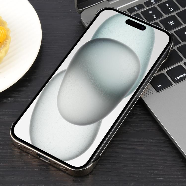 For iPhone 15 Electroplating Frameless Frosted Anti-Glare PC MagSafe Phone Case(Desert Gold) by bashfashion