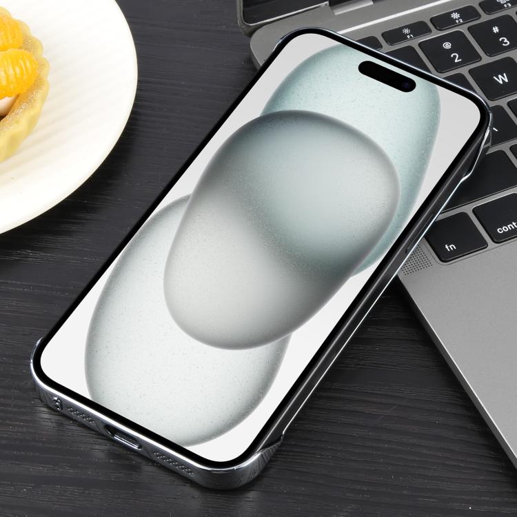 For iPhone 15 Electroplating Frameless Frosted Anti-Glare PC MagSafe Phone Case(Silver White) by bashfashion