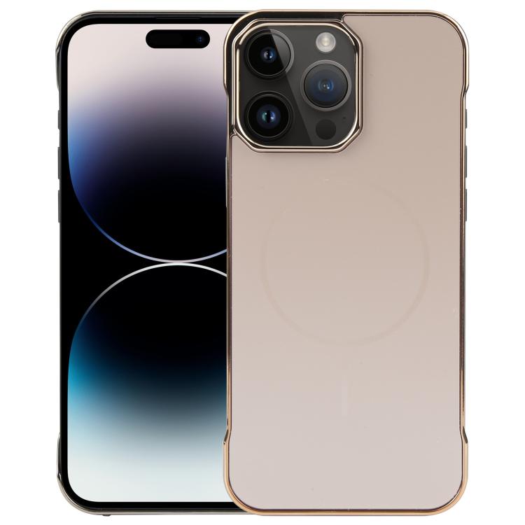 For iPhone 14 Pro Electroplating Frameless Frosted Anti-Glare PC MagSafe Phone Case(Desert Gold) by bashfashion