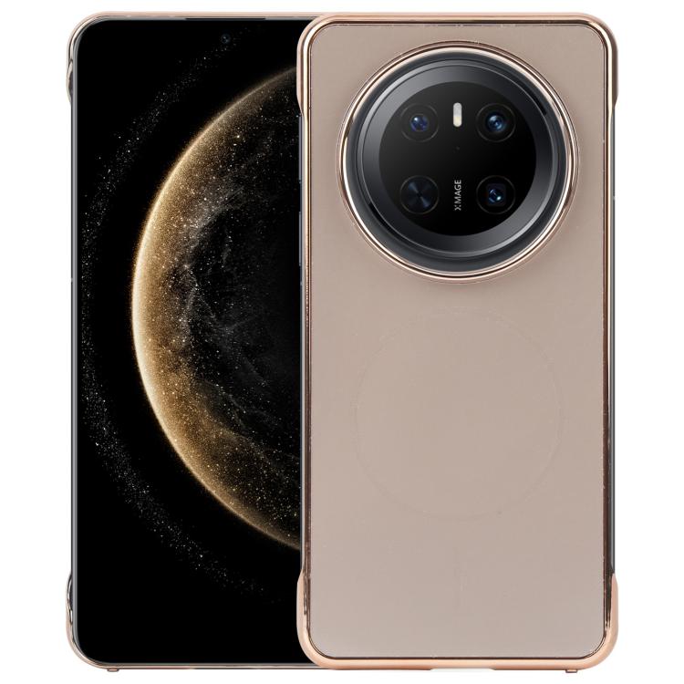 For Huawei Mate 70 Electroplating Frameless Frosted Anti-Glare PC MagSafe Phone Case(Desert Gold) by bashfashion