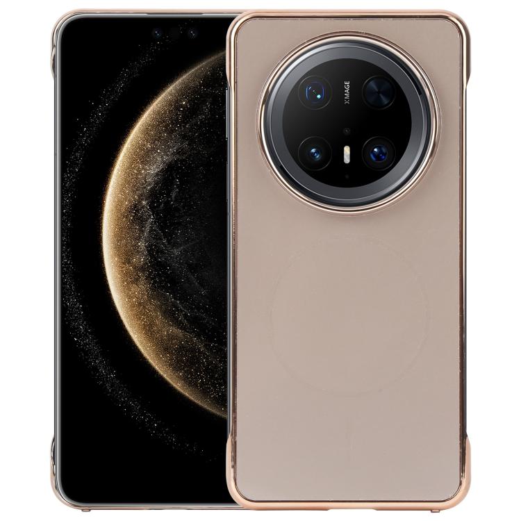 For Huawei Mate 70 Pro Electroplating Frameless Frosted Anti-Glare PC MagSafe Phone Case(Desert Gold) by bashfashion