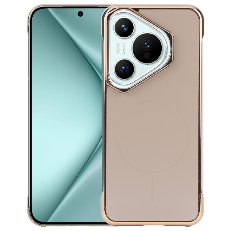 For Huawei Pura 70 Electroplating Frameless Frosted Anti-Glare PC MagSafe Phone Case(Desert Gold) by bashfashion