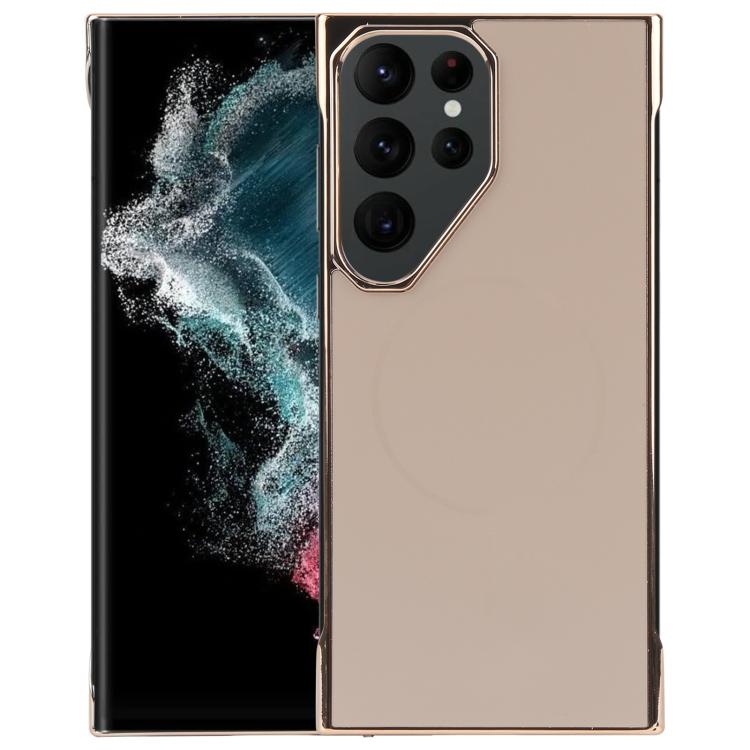 For Samsung Galaxy S22 Ultra 5G Electroplating Frameless Frosted Anti-Glare PC MagSafe Phone Case(Desert Gold) by bashfashion