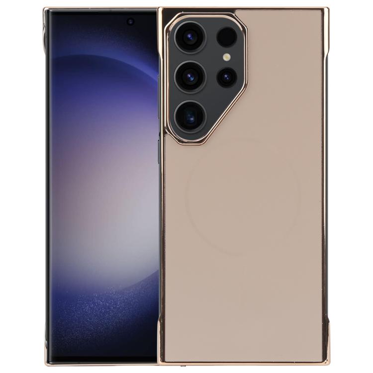 For Samsung Galaxy S23 Ultra 5G Electroplating Frameless Frosted Anti-Glare PC MagSafe Phone Case(Desert Gold) by bashfashion