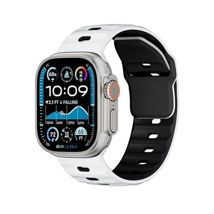 For Apple Watch 46mm / 49mm / 45mm / 44mm Dual-Color Mecha Armor Silicone Watch Band(Whtie Black) by bashfashion