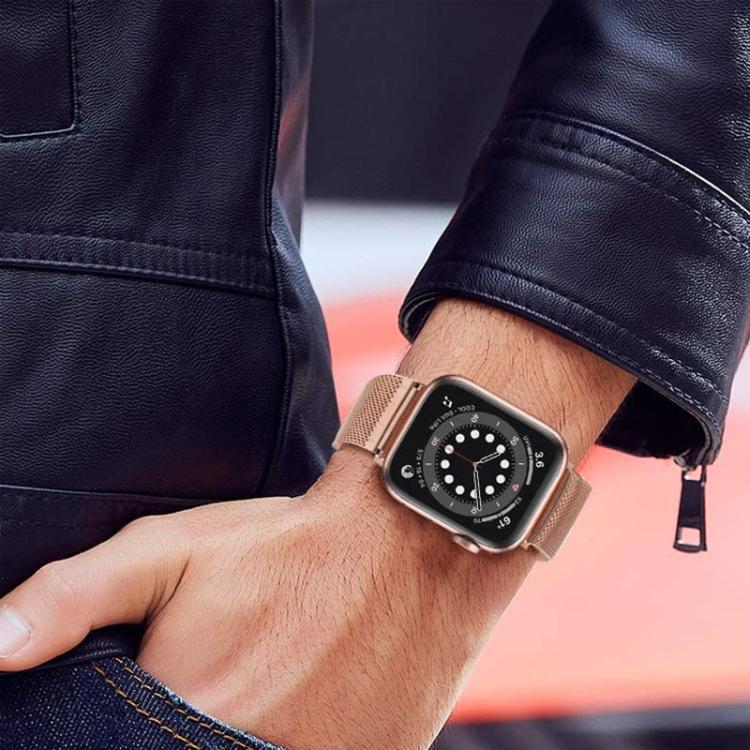 For Apple Watch 42 / 44 / 45 / 46 / 49mm xDfind Milanese Buckle Metal Watch Band(Rose Gold) by xDfind