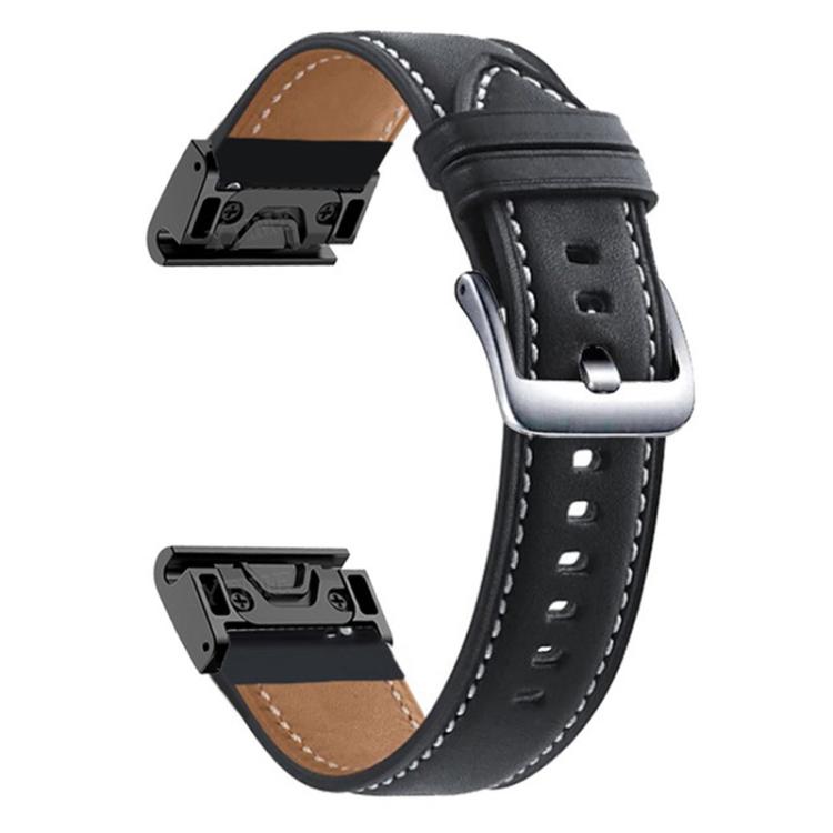 For Garmin Fenix 7 / 7X / 6X 26mm xDfind Silver Buckle Leather Quick Release Watch Band(Black) by xDfind