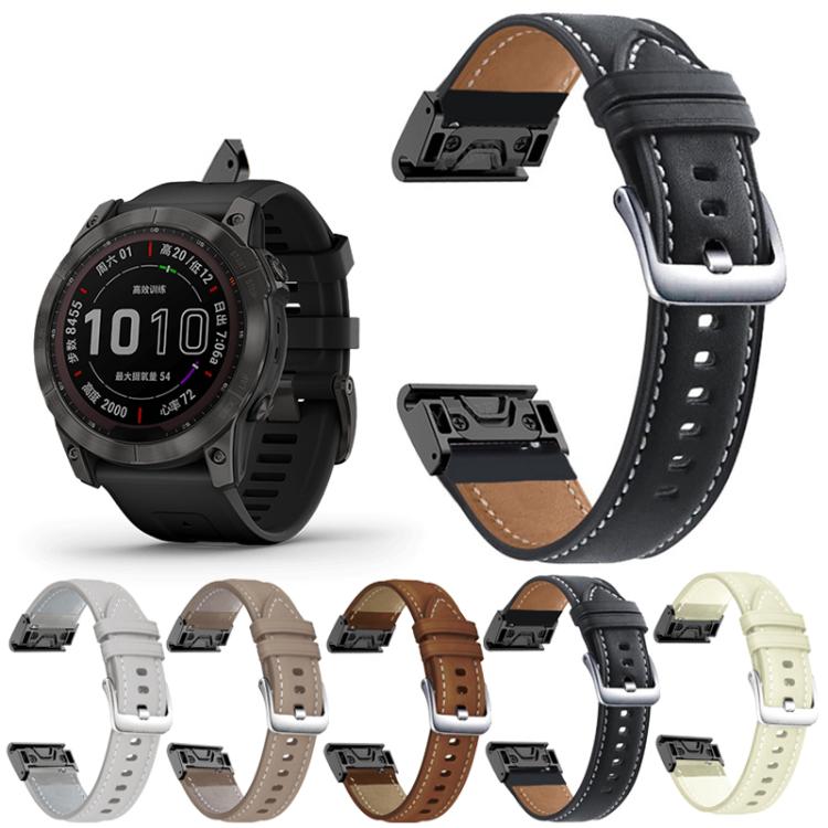For Garmin Fenix 7 / 7X / 6X 26mm xDfind Silver Buckle Leather Quick Release Watch Band(Black) by xDfind