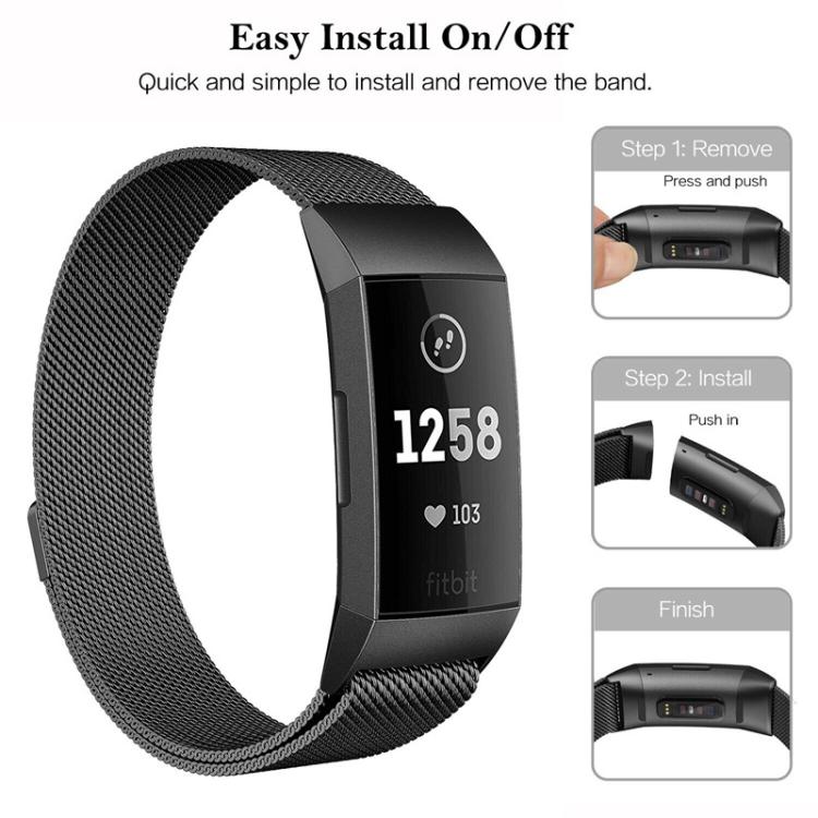 For Fitbit Charge 3 / 4 xDfind Milanese Magnetic Stainless Steel Watch Band(Black) by xDfind