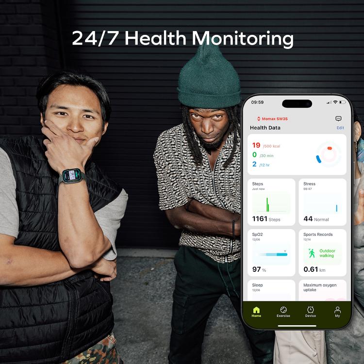 MOMAX SW3S 1.99 inch Screen 3ATM Waterproof Smart Sports Watch(Green) by MOMAX