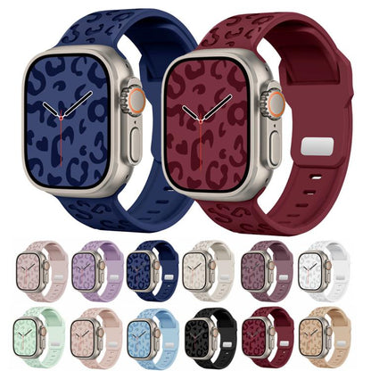 For Apple Watch 46mm / 49mm / 45mm / 44mm Buckle Concave Leopard Silicone Watch Band(White) by bashfashion