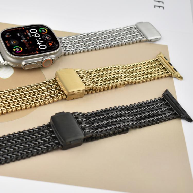 For Apple Watch 46mm / 49mm / 45mm / 44mm Mesh Magnetic Stainless Steel Watch Band(Gold) by bashfashion