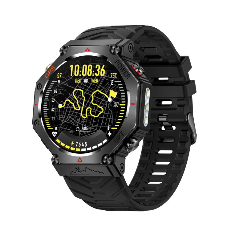 KC91 1.39 inch IPS Screen 3ATM Outdoor GPS Smart Watch with Flashlight(Black) by bashfashion